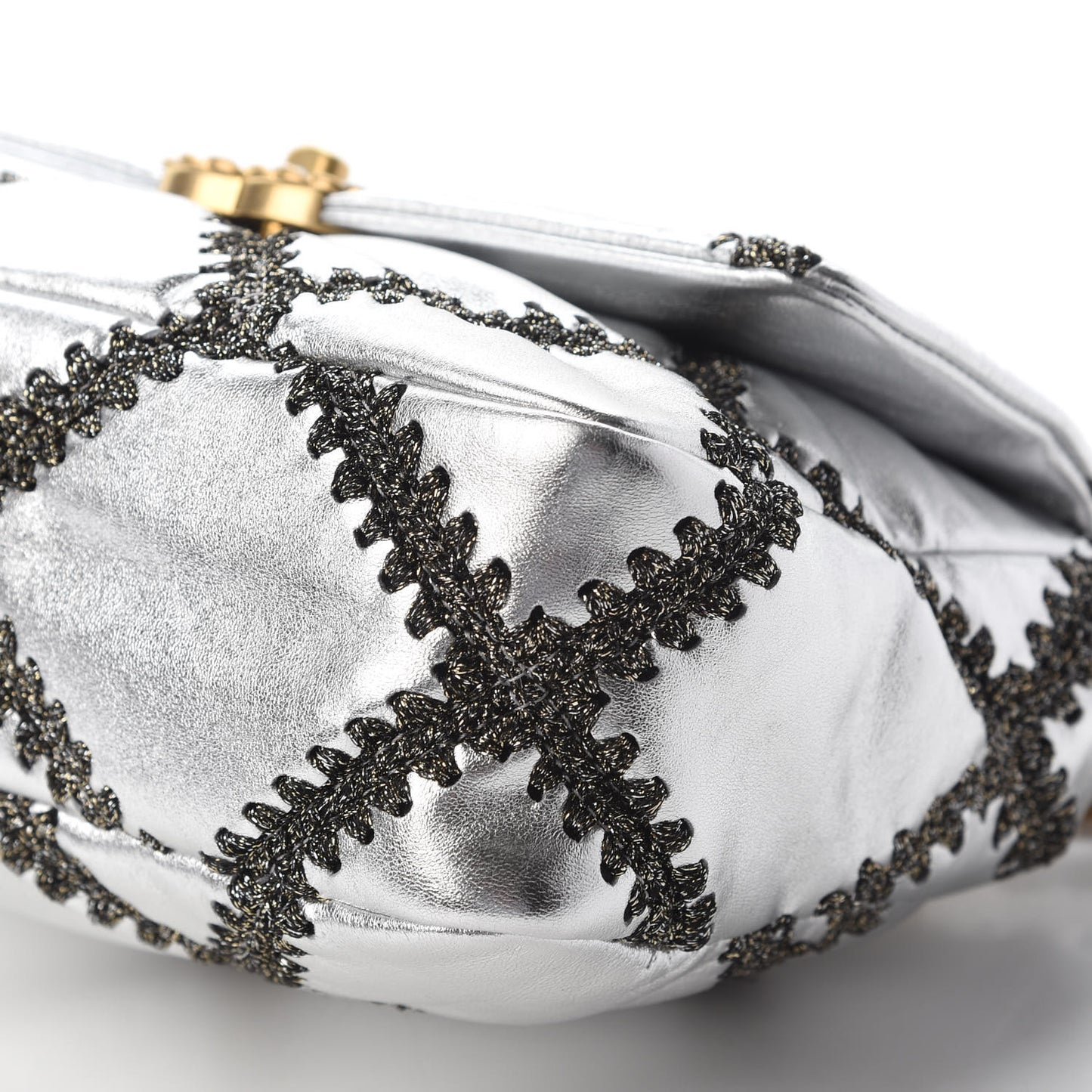 Metallic Calfskin Crochet Medium Chanel 19 Flap Silver
