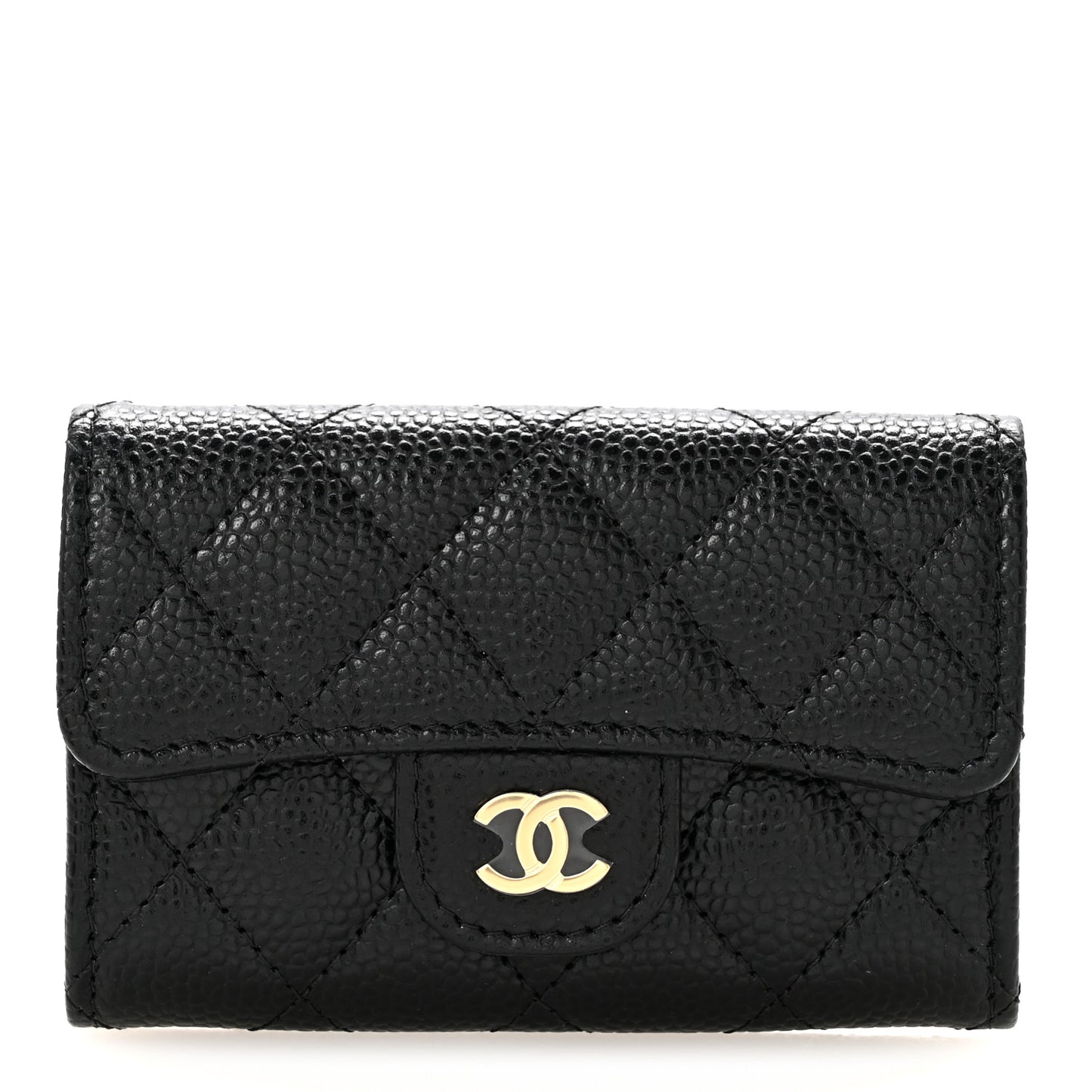 Caviar Quilted Flap Card Holder Wallet Black
