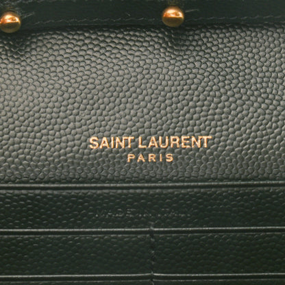 Saint Laurent Grain De Poudre Matelasse Chevron Monogram Chain Wallet Dark Green 8 of 9