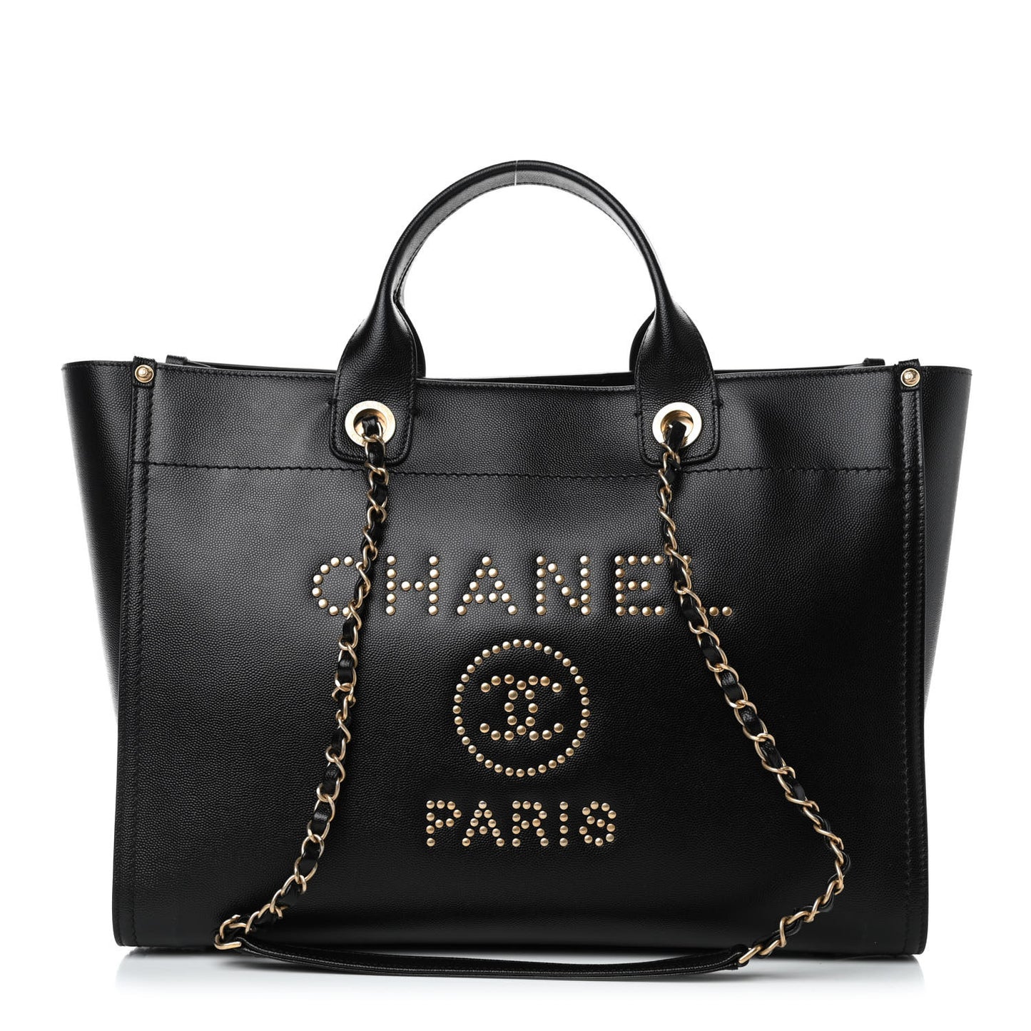 Caviar Medium Studded Deauville Tote Black