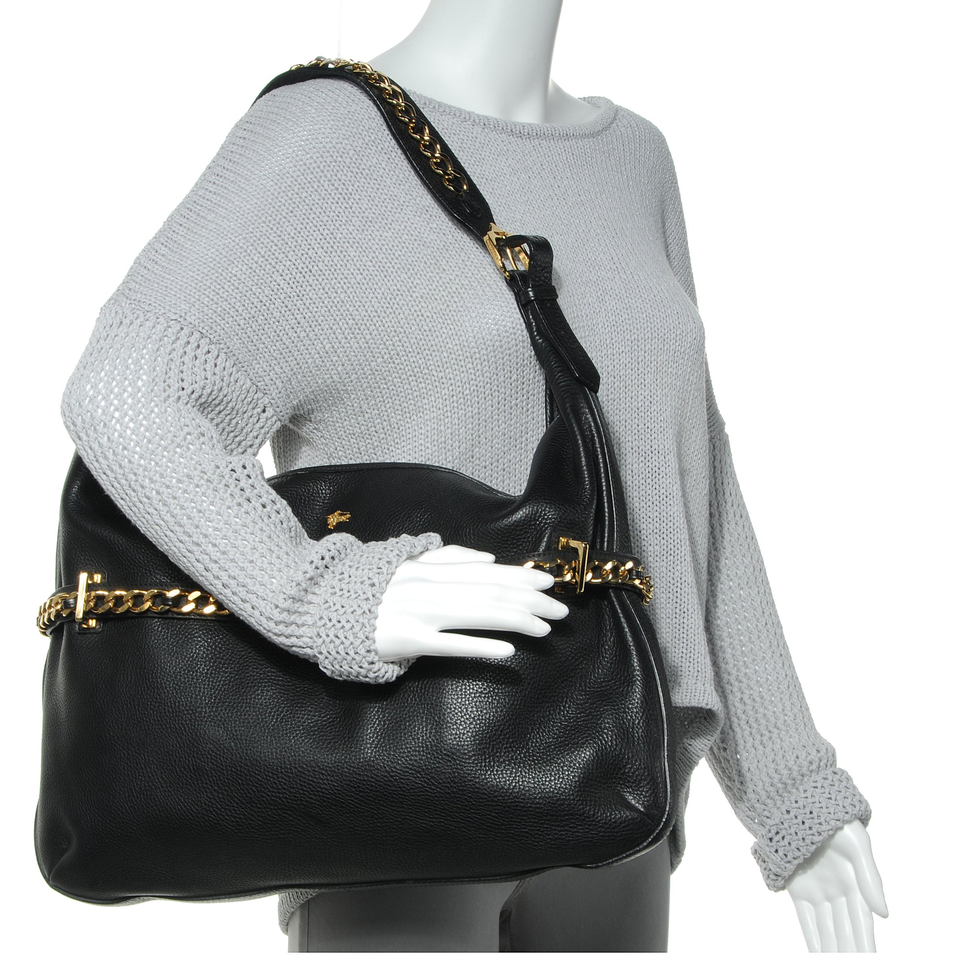 Burberry Leather Chain Hobo Black 2 of 7
