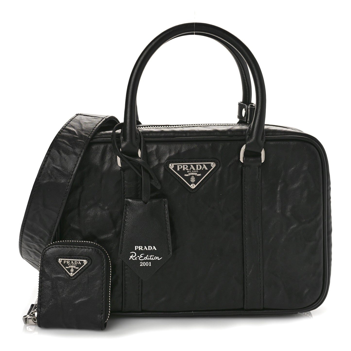 Nappa Antique Medium Re-Edition 2001 Two Handle Bag Black