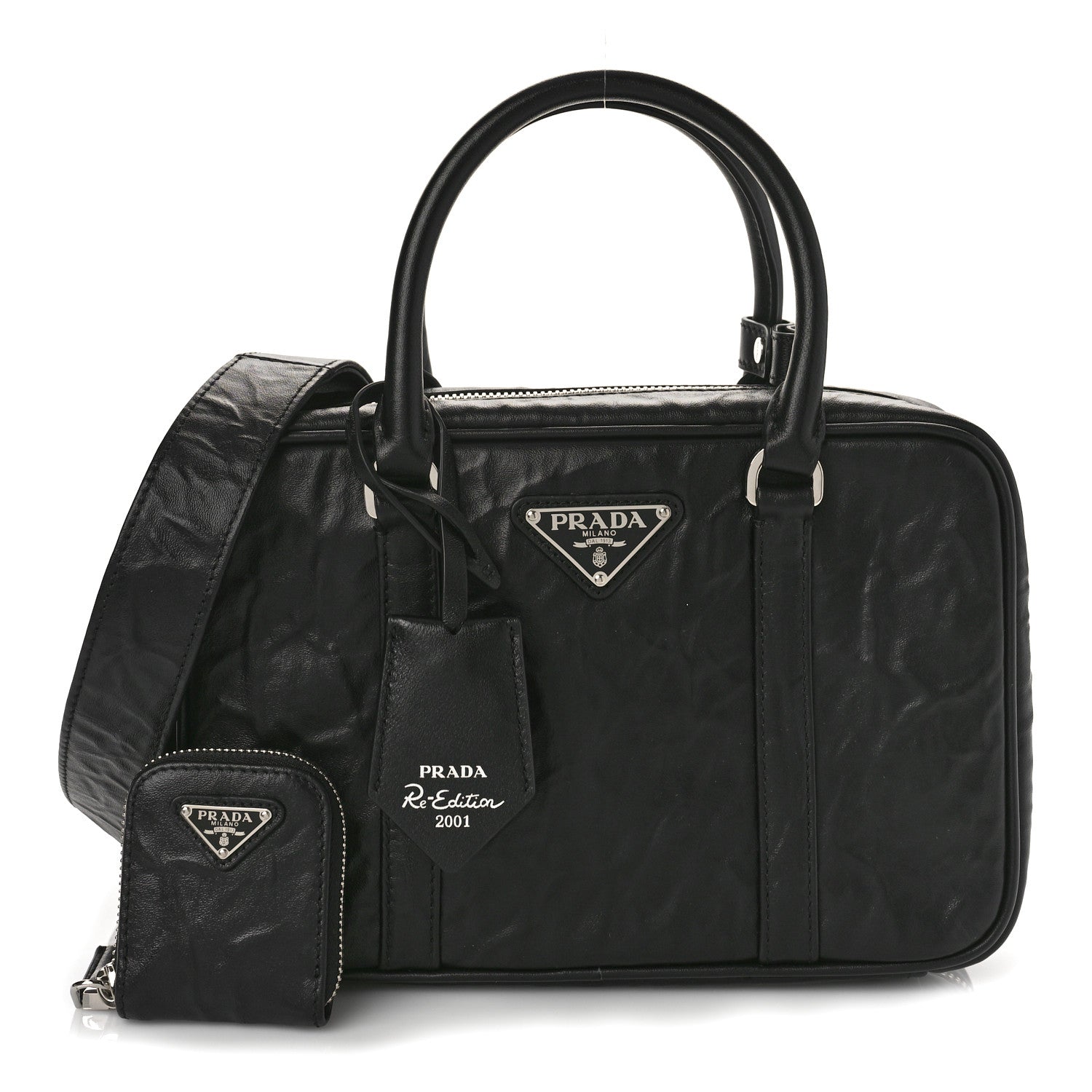 Prada Nappa Antique Medium Re-Edition 2001 Two Handle Bag Black 1 of 9