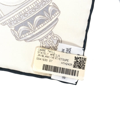 Hermes Silk Stately Wheels Scarf 90 White Vert Etoupe 3 of 3