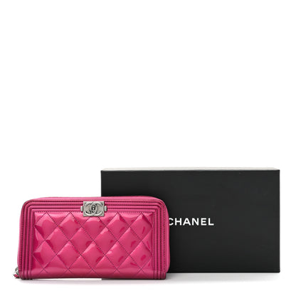 Chanel Metallic Patent Calfskin Quilted Boy L-Gusset Zip Wallet Pink 13 of 13