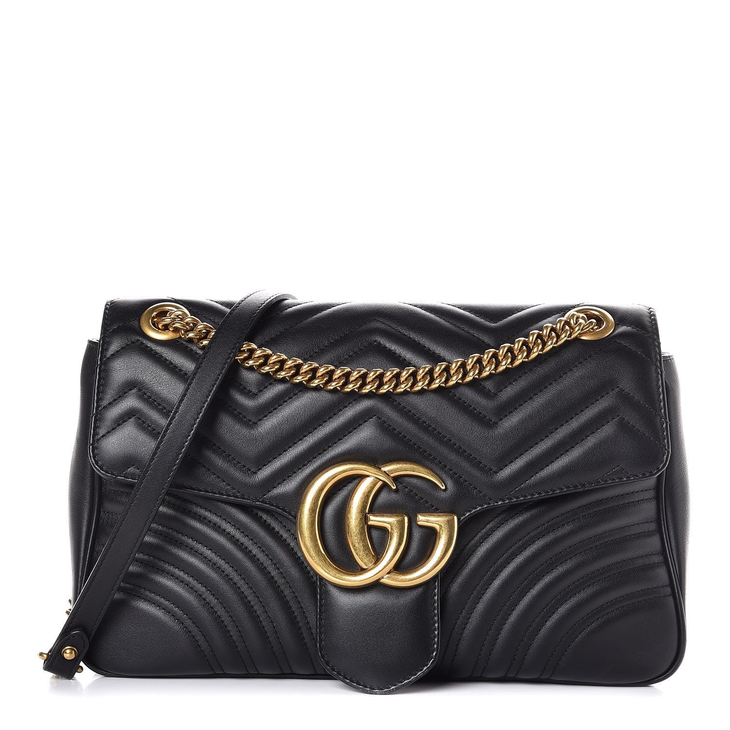 Gucci Calfskin Matelasse Medium GG Marmont Shoulder Bag Black 1 of 7