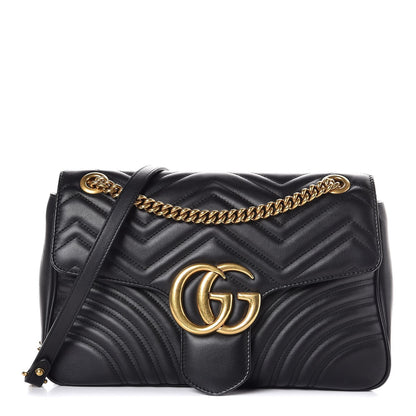 Gucci Calfskin Matelasse Medium GG Marmont Shoulder Bag Black 1 of 7