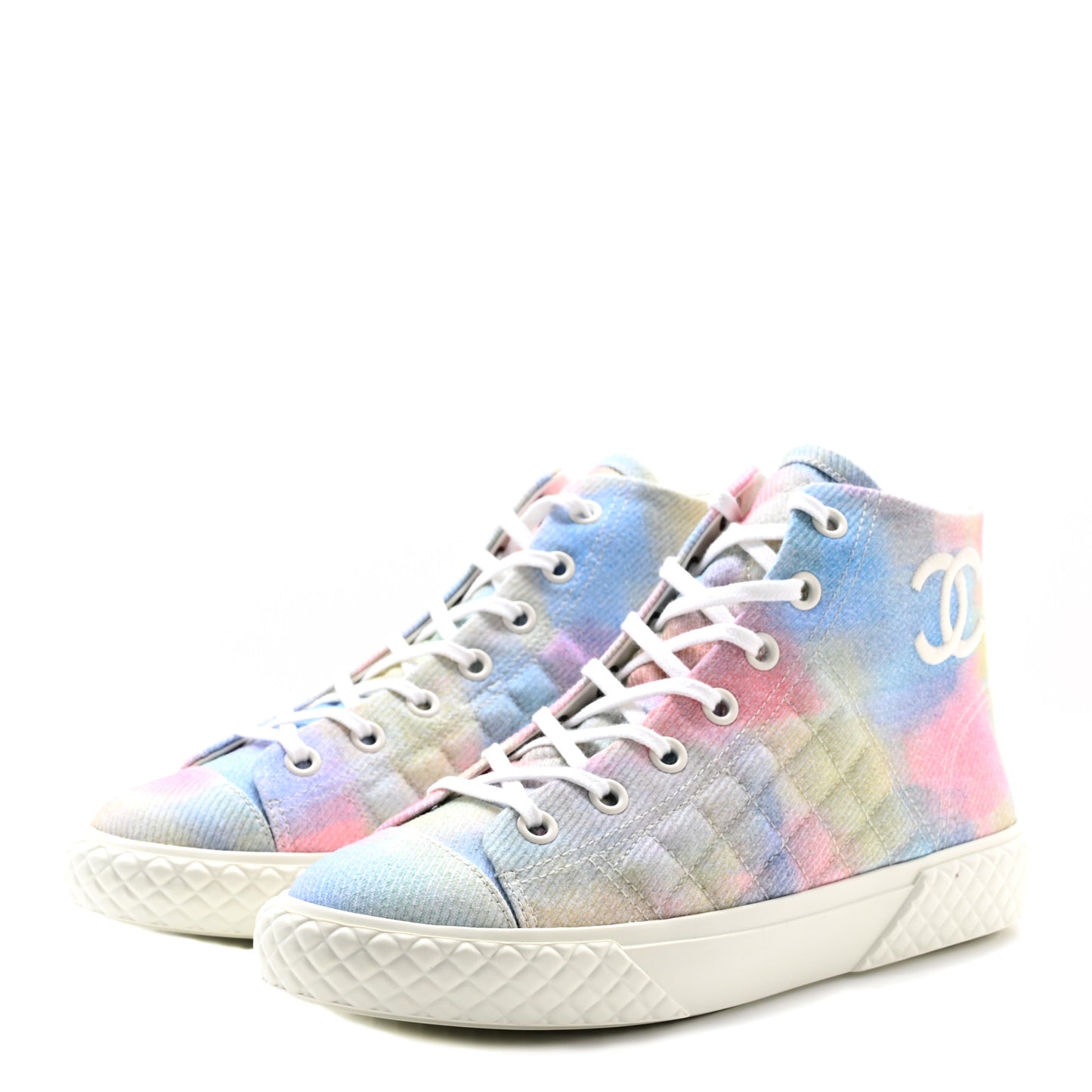 Printed Fabric High Top CC Sneakers 39.5 Green Pink Blue White
