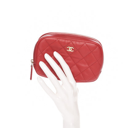 Chanel Caviar Quilted Small Curvy Pouch Cosmetic Case Dark Red 2 of 8