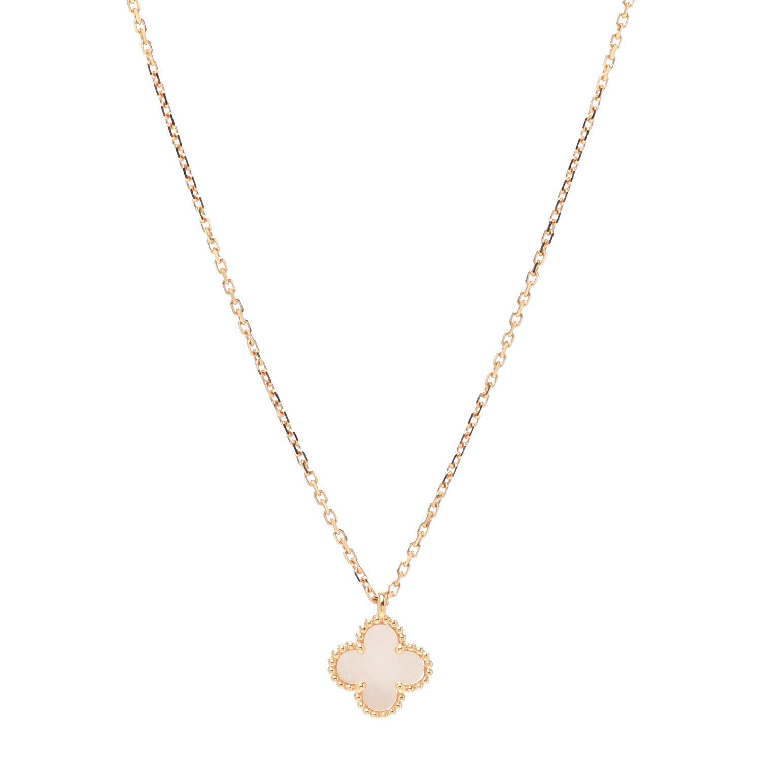 Van Cleef & Arpels 18K Yellow Gold Mother of Pearl Sweet Alhambra Pendant Necklace 1 of 8