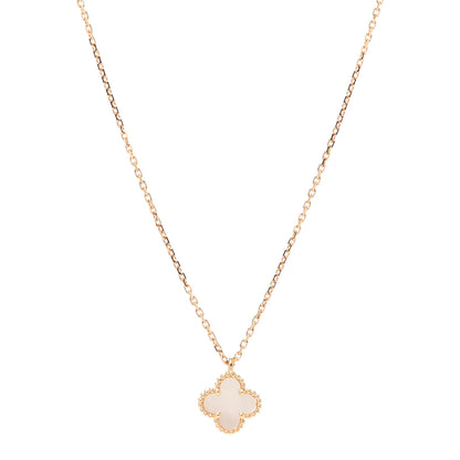 Van Cleef & Arpels 18K Yellow Gold Mother of Pearl Sweet Alhambra Pendant Necklace 1 of 8