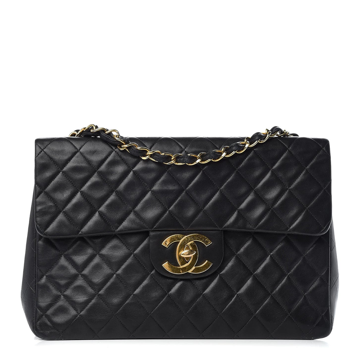 Lambskin Quilted XL Jumbo Single Flap Black