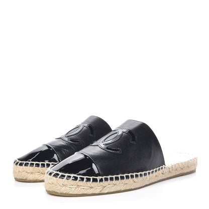 Chanel Iridescent Goatskin Patent CC Espadrille Mules 41 Black 3 of 14