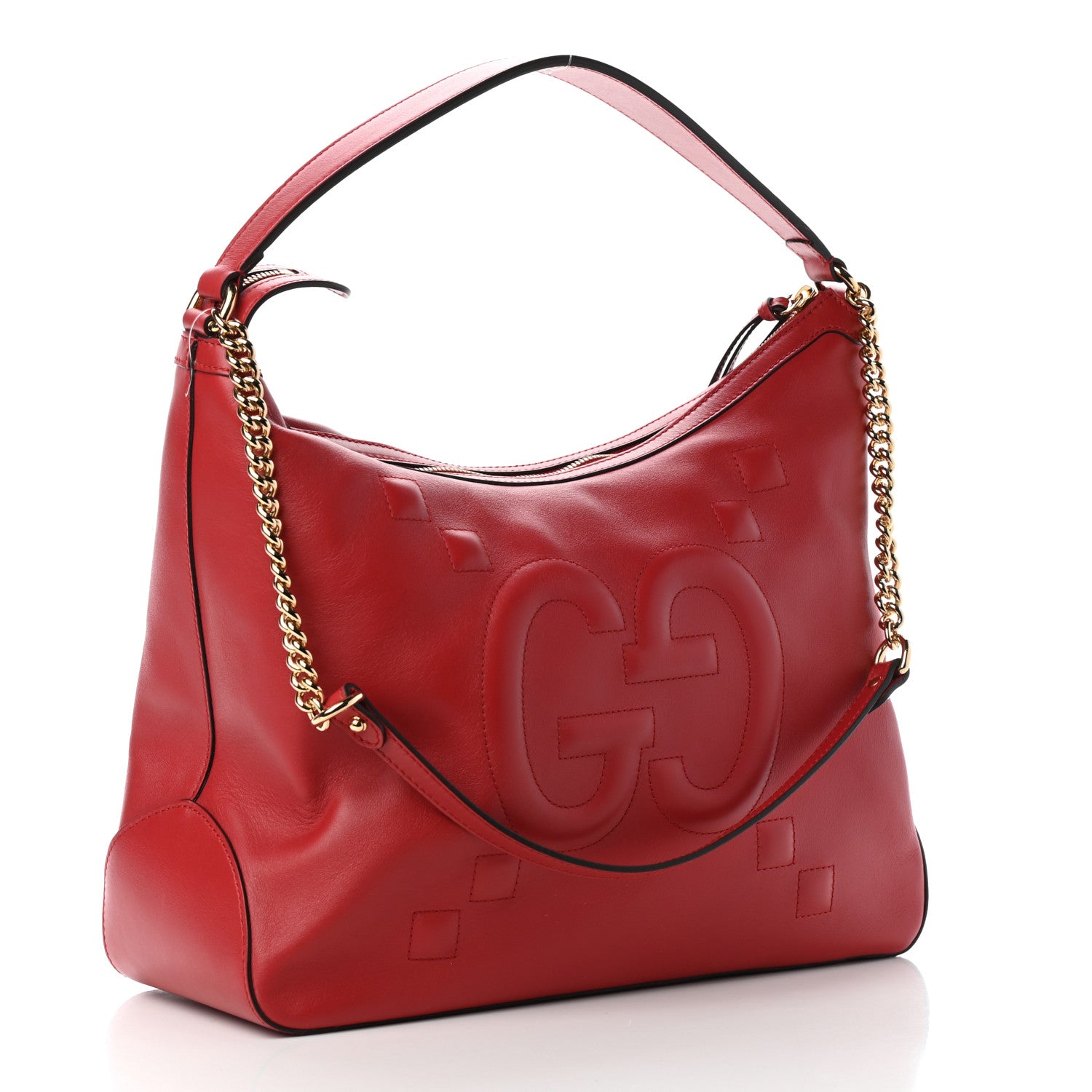 Gucci Apollo Calfskin GG Dadini Embroidered Large Hobo Hibiscus Red 3 of 9