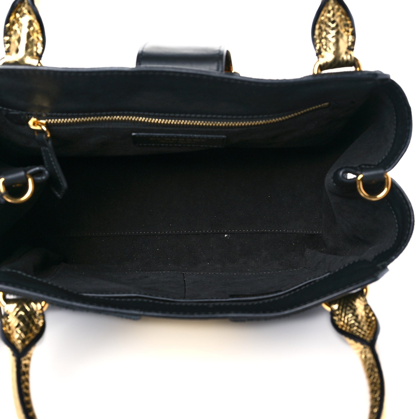 Suede Calfskin Watersnake Medium Buckle Tote Black Gold