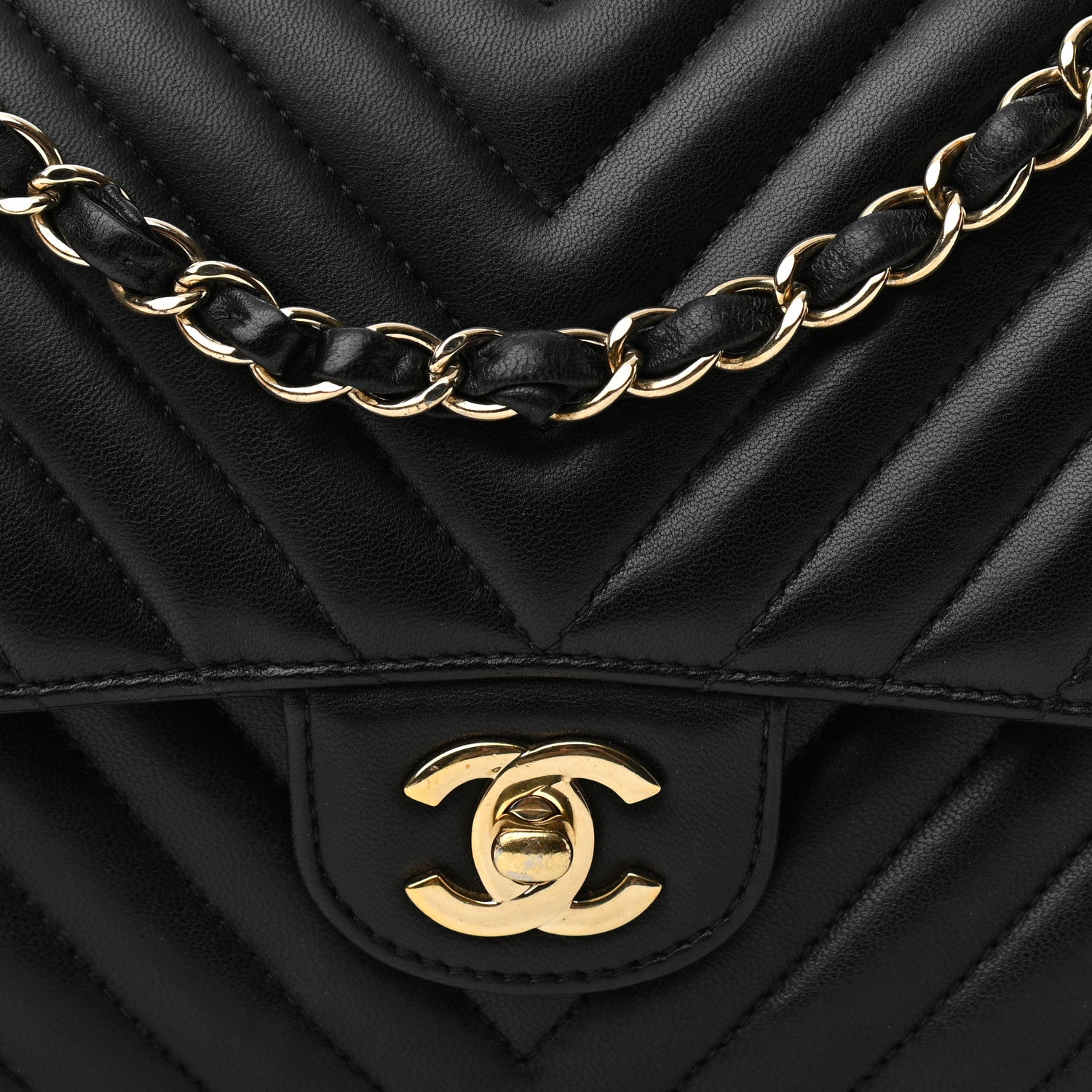 Chanel Lambskin Chevron Quilted Medium Double Flap Black 8 of 11