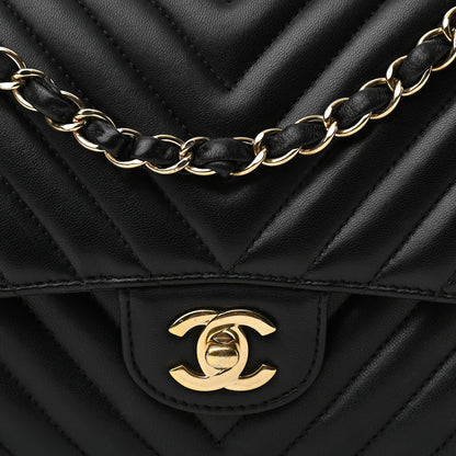 Chanel Lambskin Chevron Quilted Medium Double Flap Black 8 of 11