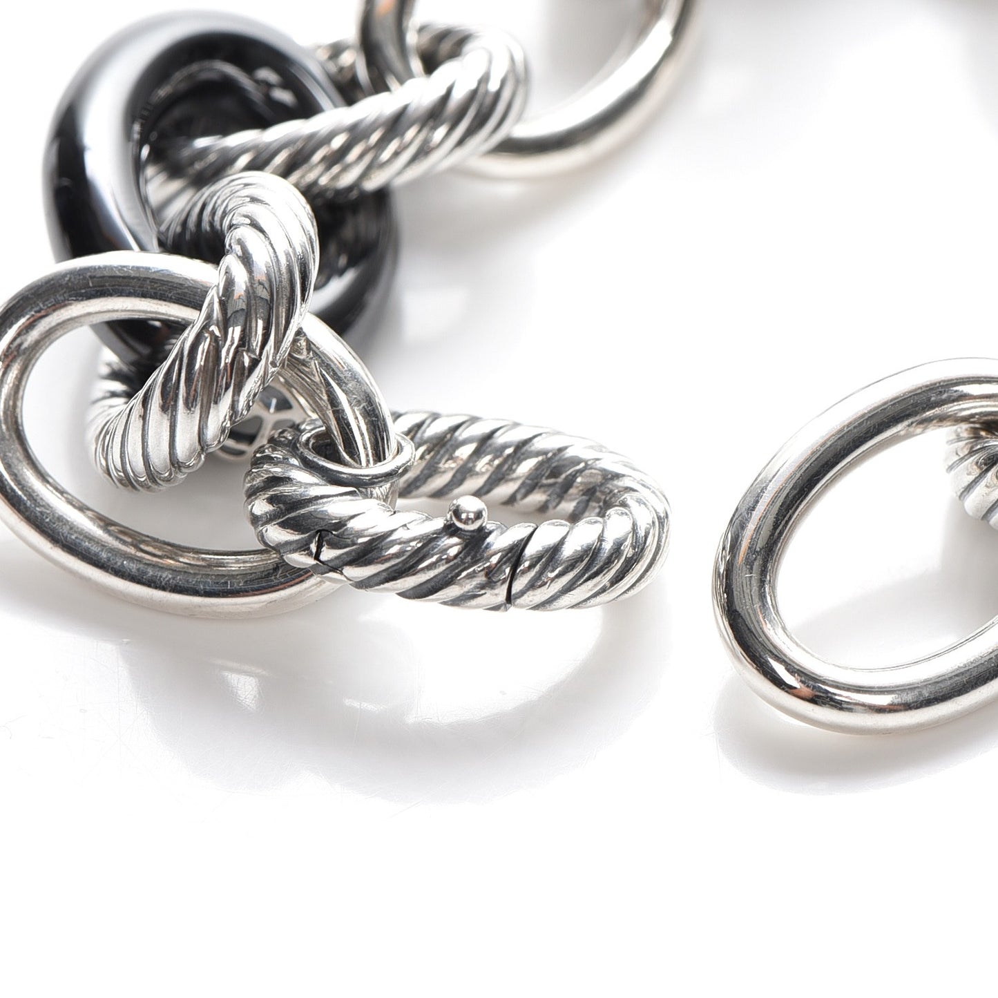 Sterling Silver Black Ceramic 17mm Extra Large Oval Link Bracelet