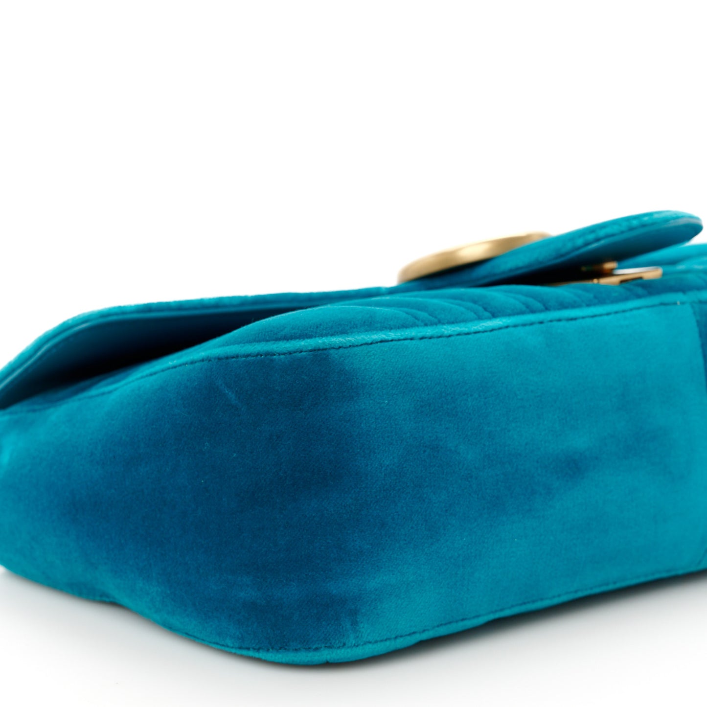 Velvet Matelasse Small GG Marmont Shoulder Bag Pavone Cyan