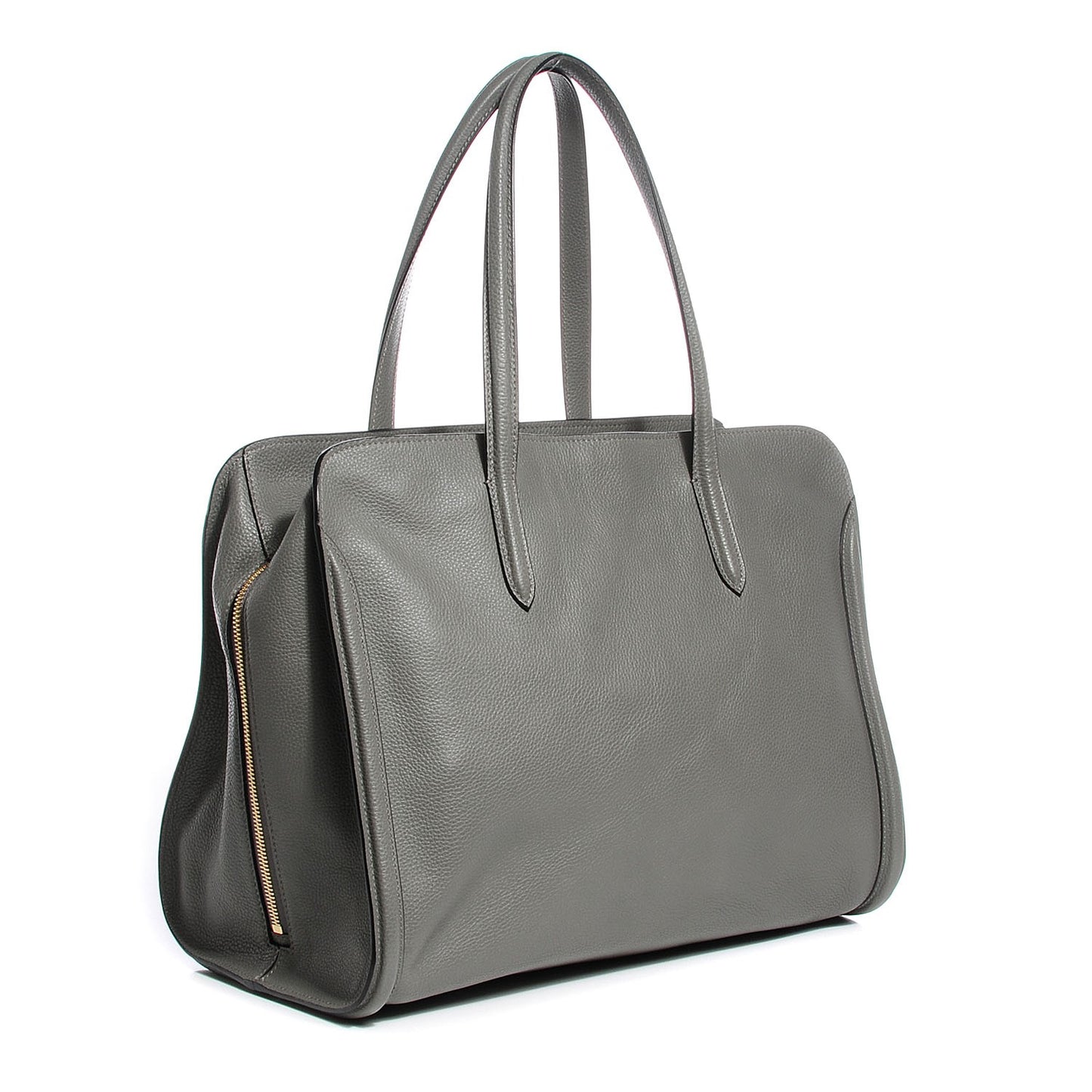Pebbled Calfskin Skull Padlock Zip Around Tote Grey