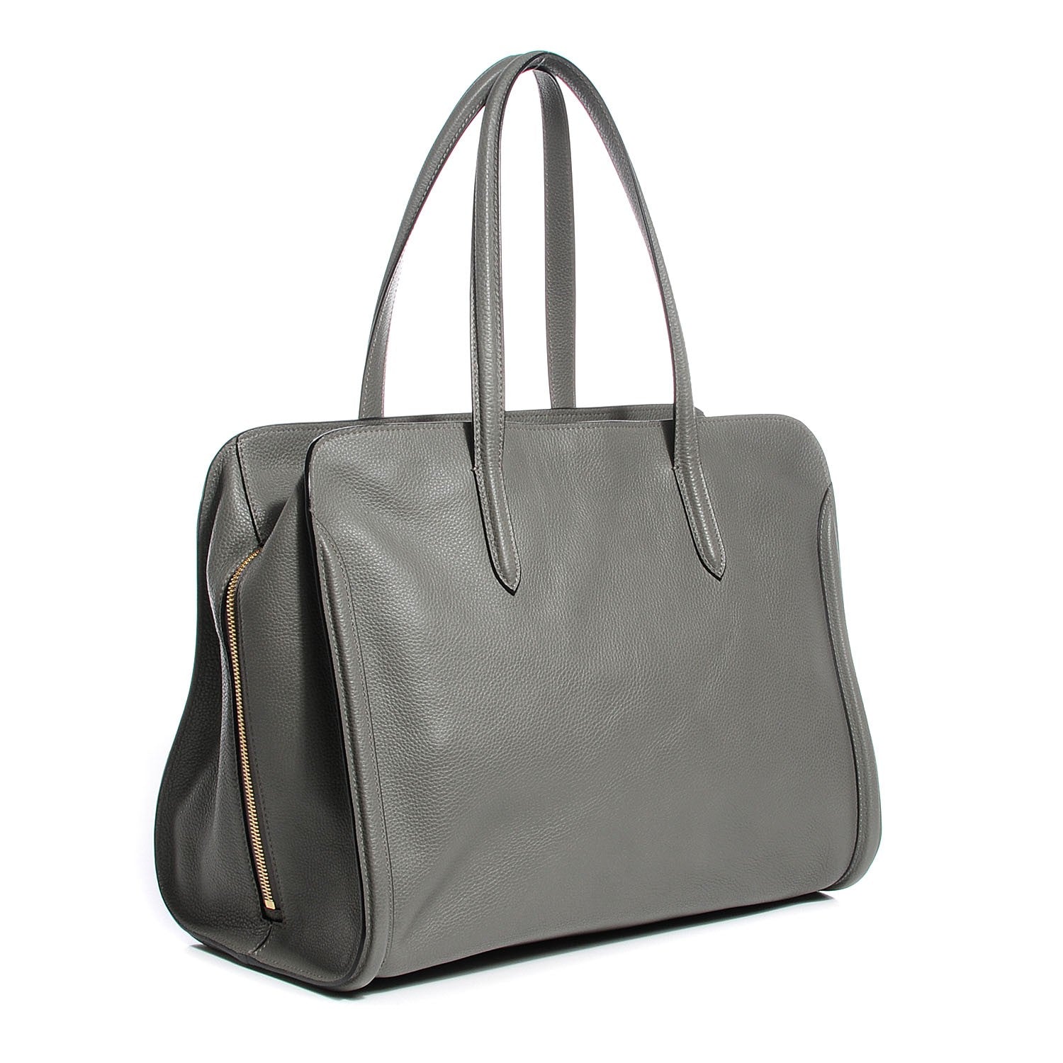 Alexander McQueen Pebbled Calfskin Skull Padlock Zip Around Tote Grey 3 of 9