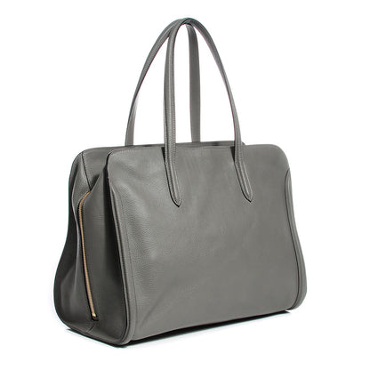 Alexander McQueen Pebbled Calfskin Skull Padlock Zip Around Tote Grey 3 of 9