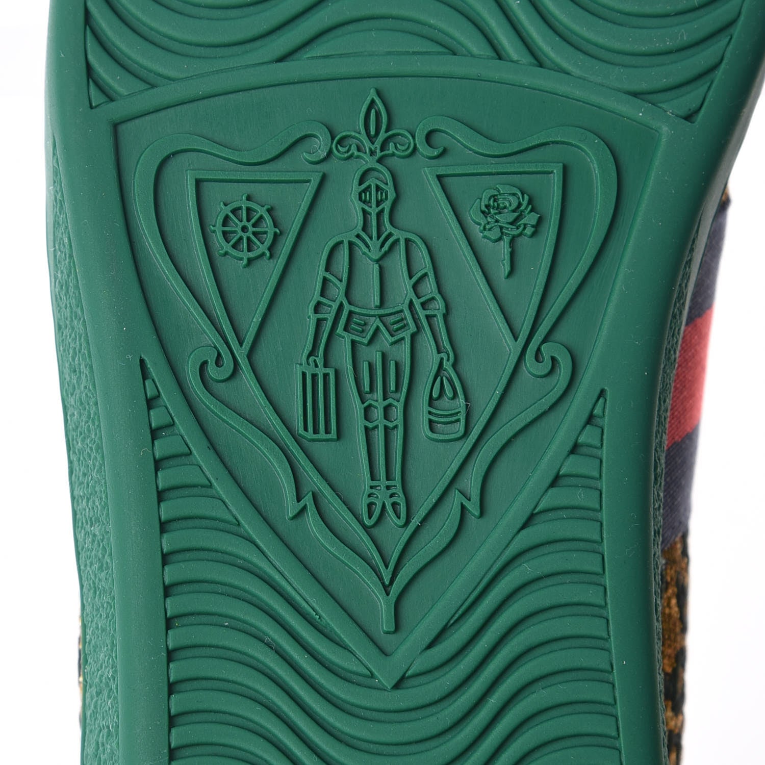 Gucci Jacquard Web Embroidered Womens New Ace Sneakers 37 Gold Green 7 of 8