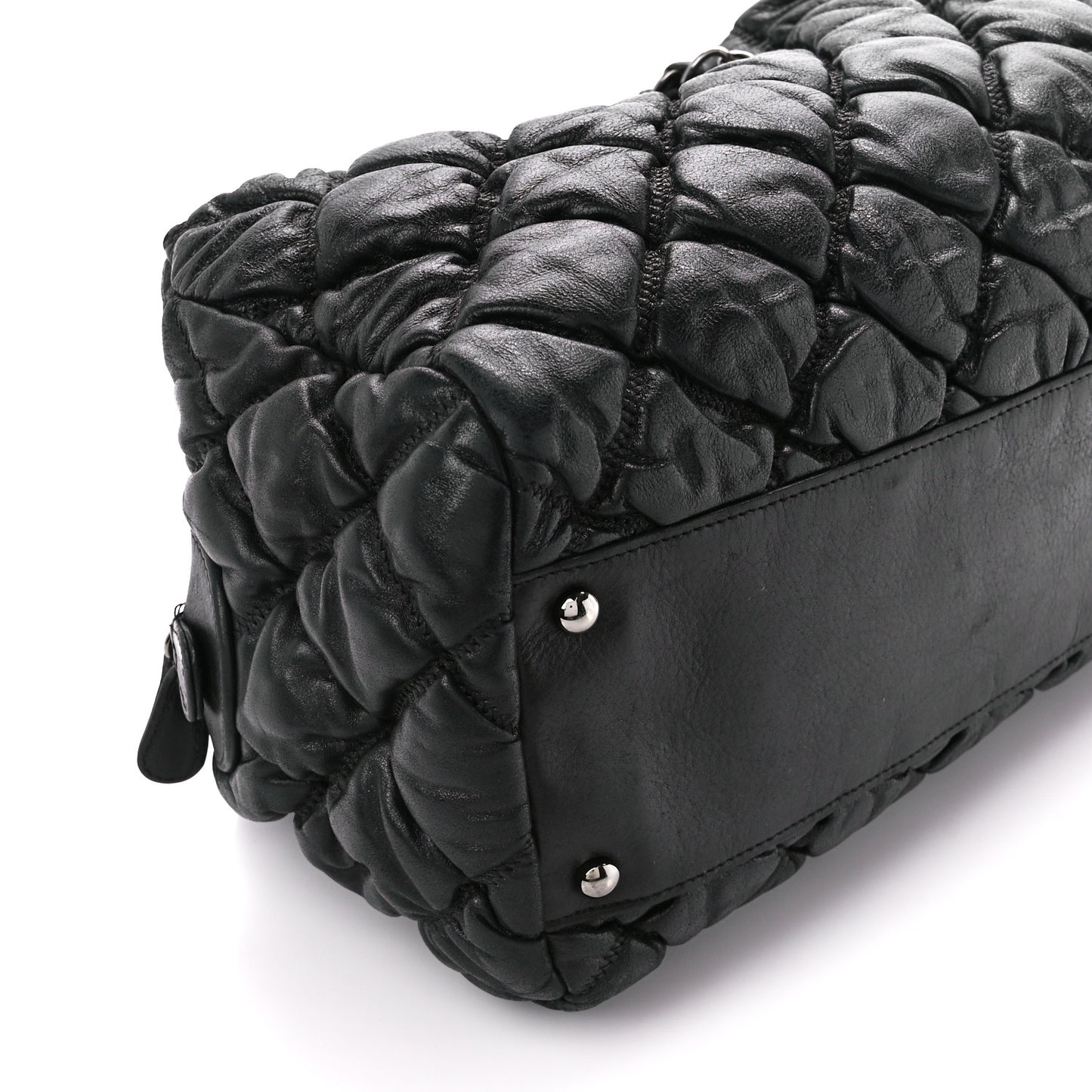 Calfskin Bubble Quilt Bowler Black
