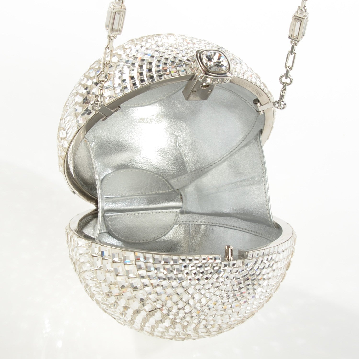 Judith Leiber Swarovski Crystal Disco Ball Minaudiere Clutch Silver 5 of 6