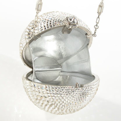 Judith Leiber Swarovski Crystal Disco Ball Minaudiere Clutch Silver 5 of 6