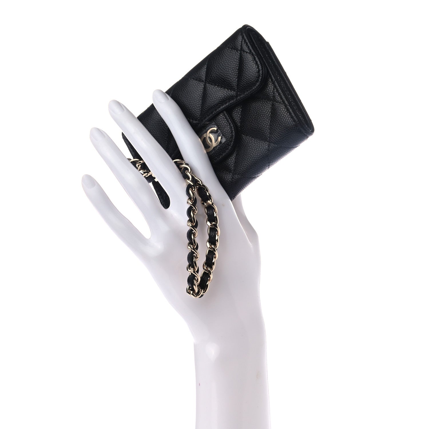 Chanel Caviar Quilted Flap Card Holder Chain Wristlet Black 2 of 8