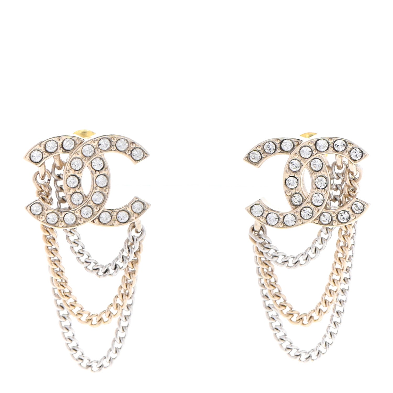 Chanel Crystal Chain CC Earrings Gold 1 of 4