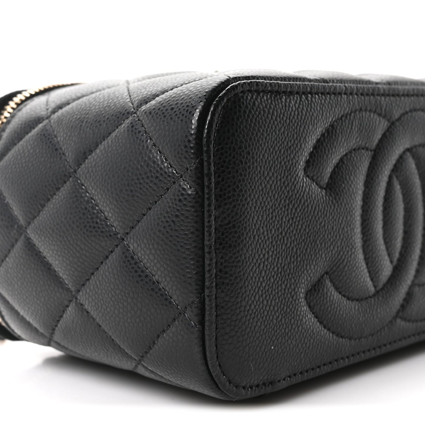 Caviar Quilted Small Vanity Case With Chain Black