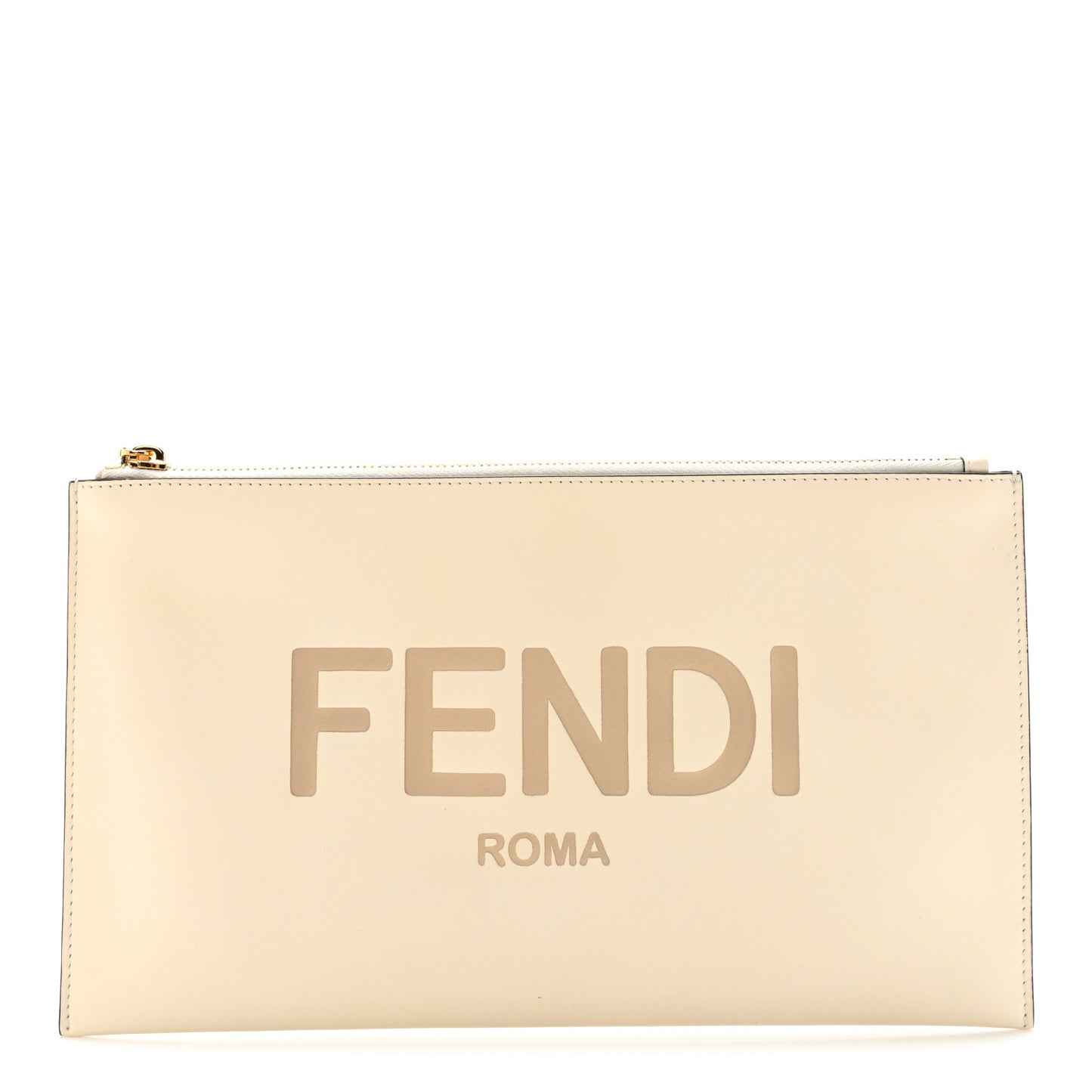 Vitello King Logo Embossed Medium Flat Pouch White Ice