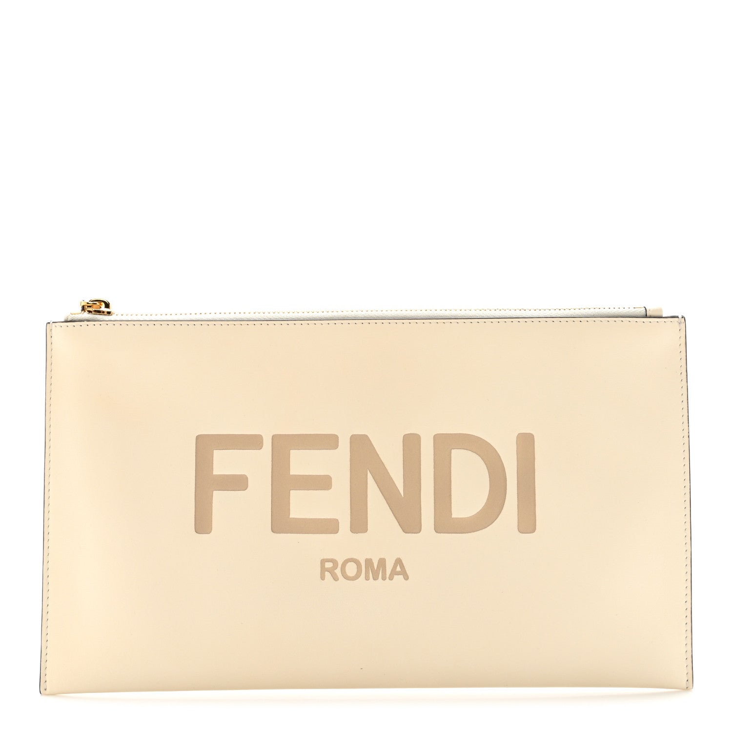 Fendi Vitello King Logo Embossed Medium Flat Pouch White Ice 1 of 8