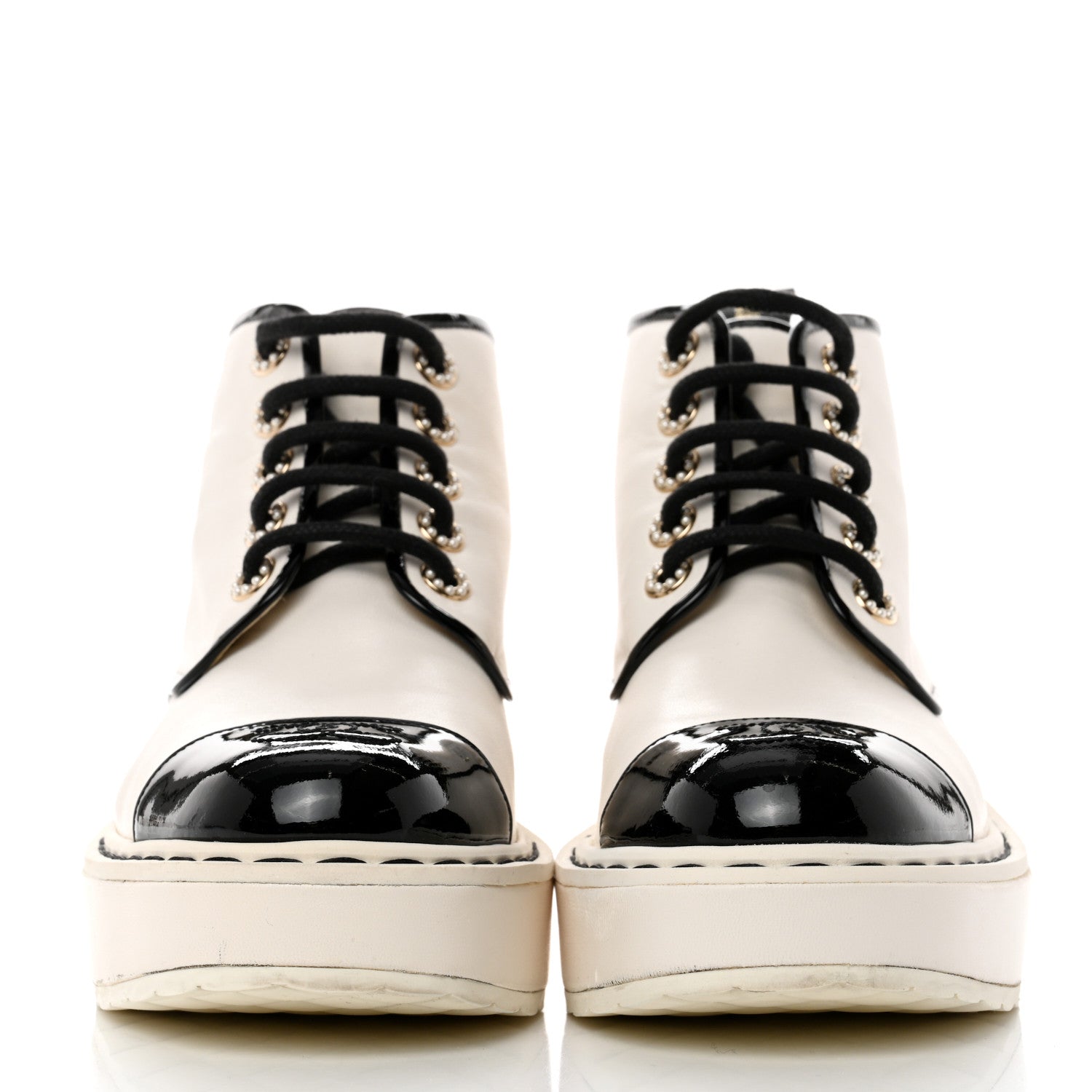 Chanel Lambskin Patent CC Cap Toe Pearl Short Boots 36.5 White Black 2 of 9