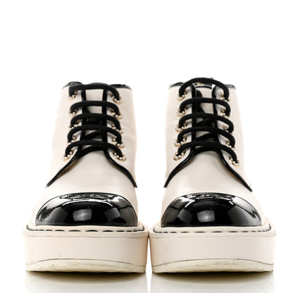 Chanel Lambskin Patent CC Cap Toe Pearl Short Boots 36.5 White Black 2 of 9