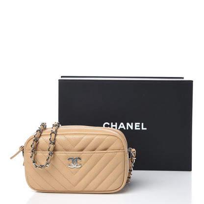 Chanel Caviar Chevron Quilted Camera Case Beige 10 of 10
