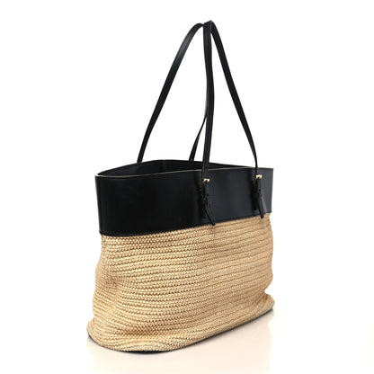 Saint Laurent Calfskin Raffia Medium Shopper Tote Naturale Black 3 of 8