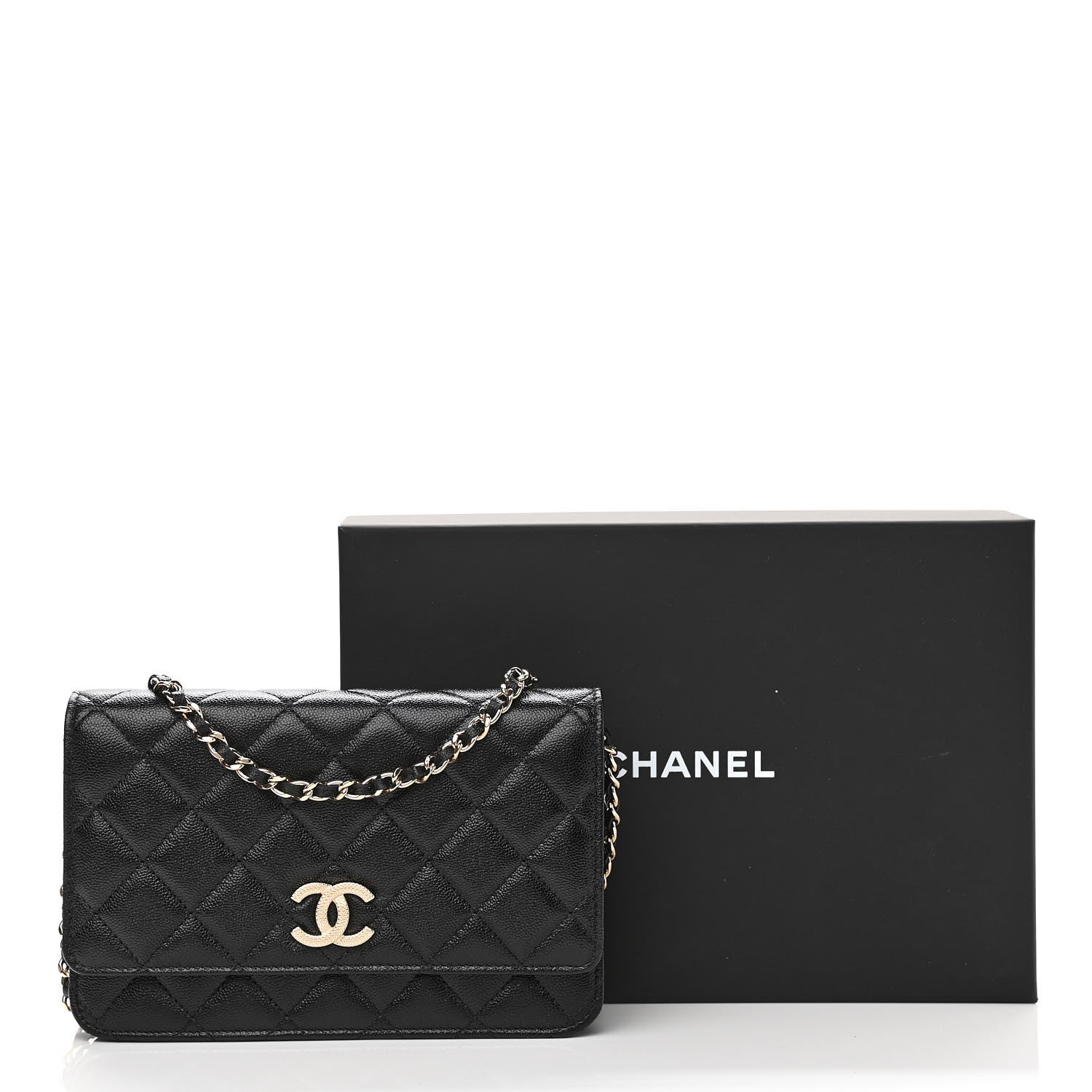 Chanel Caviar Quilted Beaded CC Wallet On Chain WOC Black 12 of 12