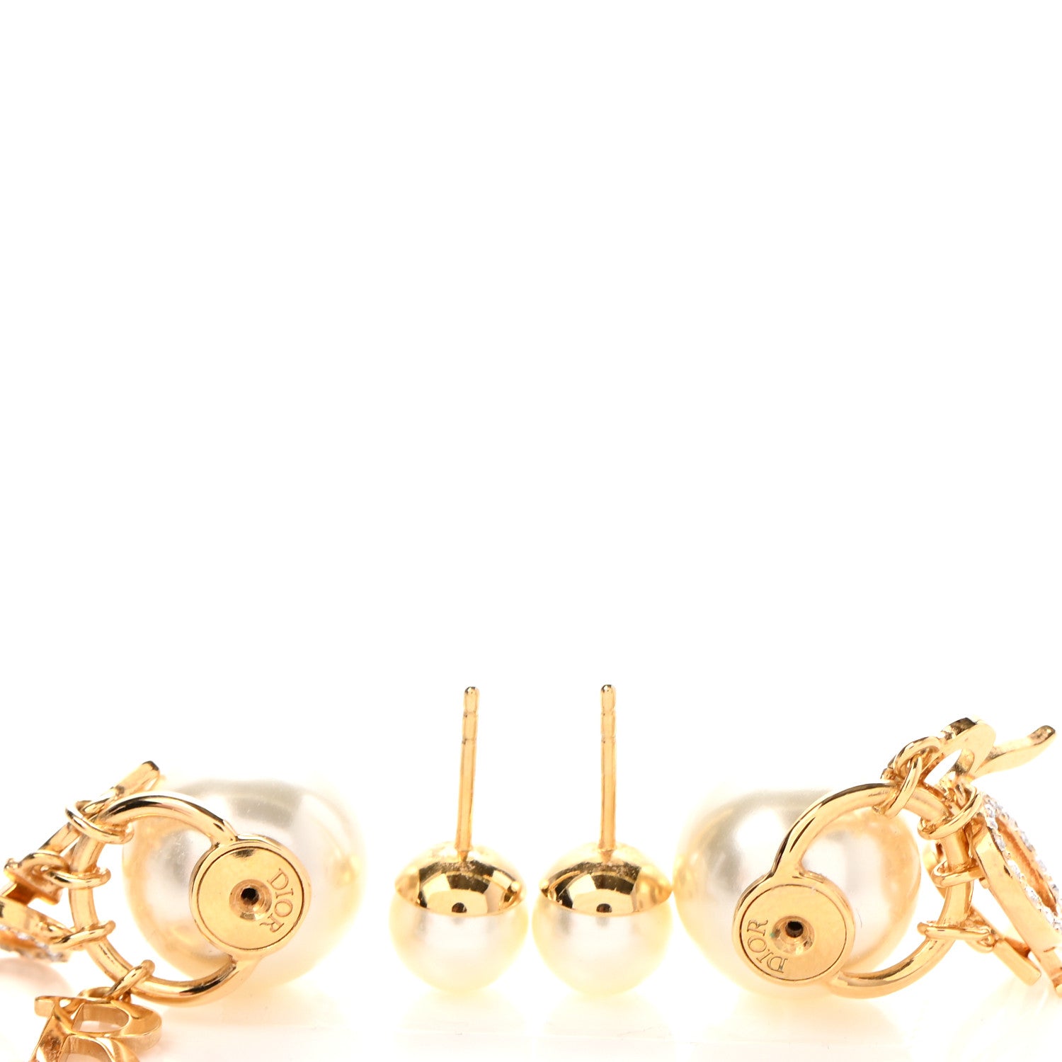 Christian Dior Pearl Crystal Tribal Logo Charms Earrings Gold 3 of 5