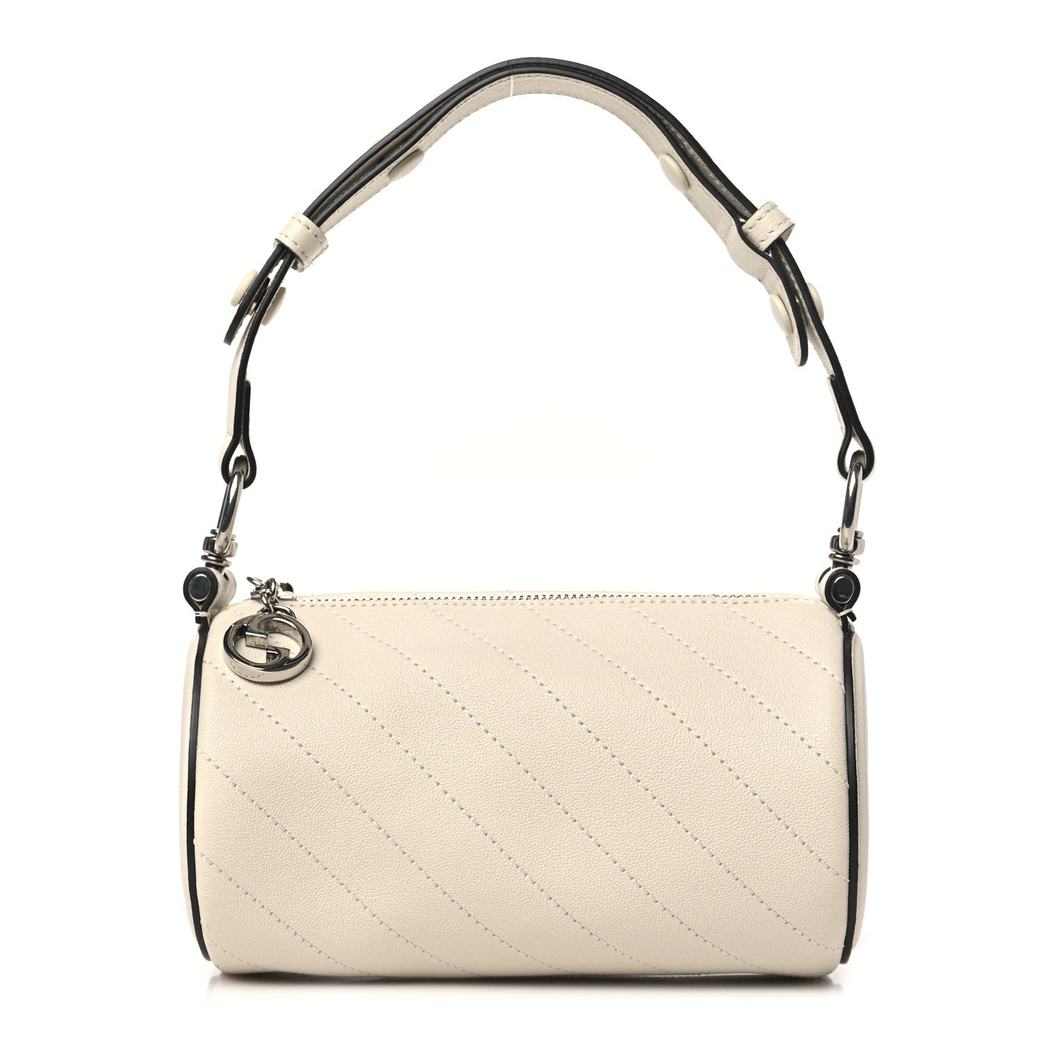 Gucci Sakai Be Green Calfskin Diagonal Stitched Mini Blondie Barrel Shoulder Bag Mystic White 1 of 11