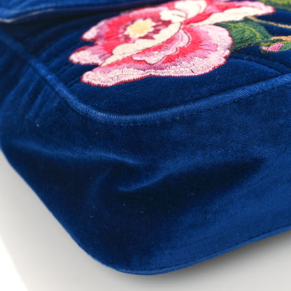 Gucci Velvet Matelasse Modern Embroidered Medium GG Marmont Shoulder Bag Cobalt 8 of 12
