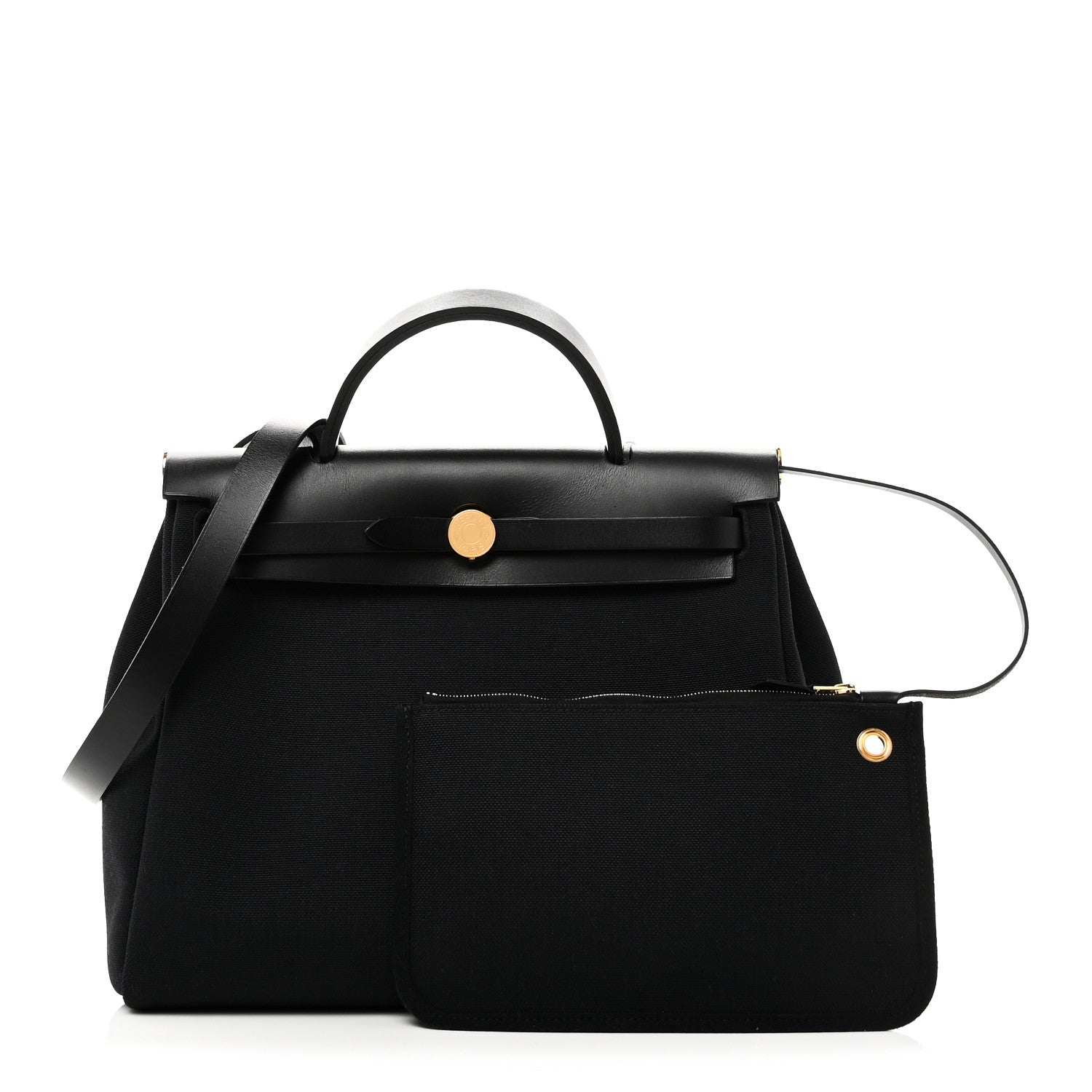 Hermes Military Toile Vache Hunter Herbag Zip Retourne 31 PM Black 3 of 12