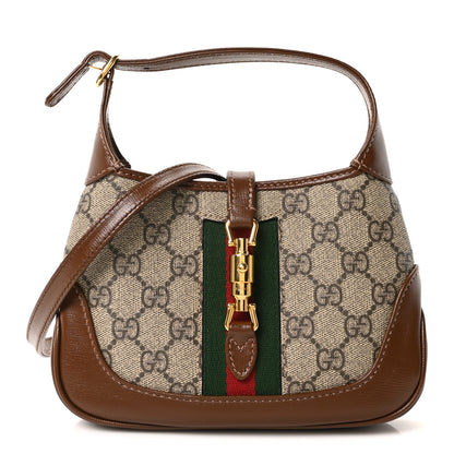 Gucci GG Supreme Monogram Azalea Calfskin Web Mini Jackie 1961 Hobo Beige Ebony Brown Sugar 1 of 10