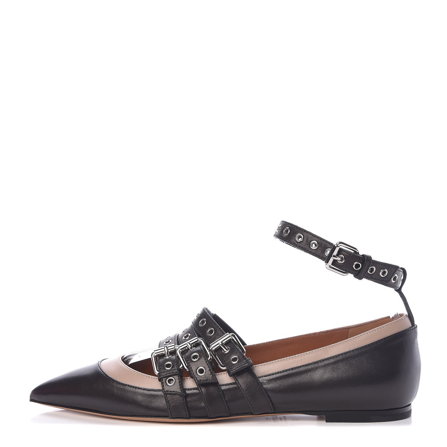 Valentino Garavani Calfskin Love Latch Ankle Strap Ballet Flats 37 Black Poudre 1 of 10