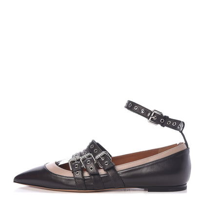 Valentino Garavani Calfskin Love Latch Ankle Strap Ballet Flats 37 Black Poudre 1 of 10