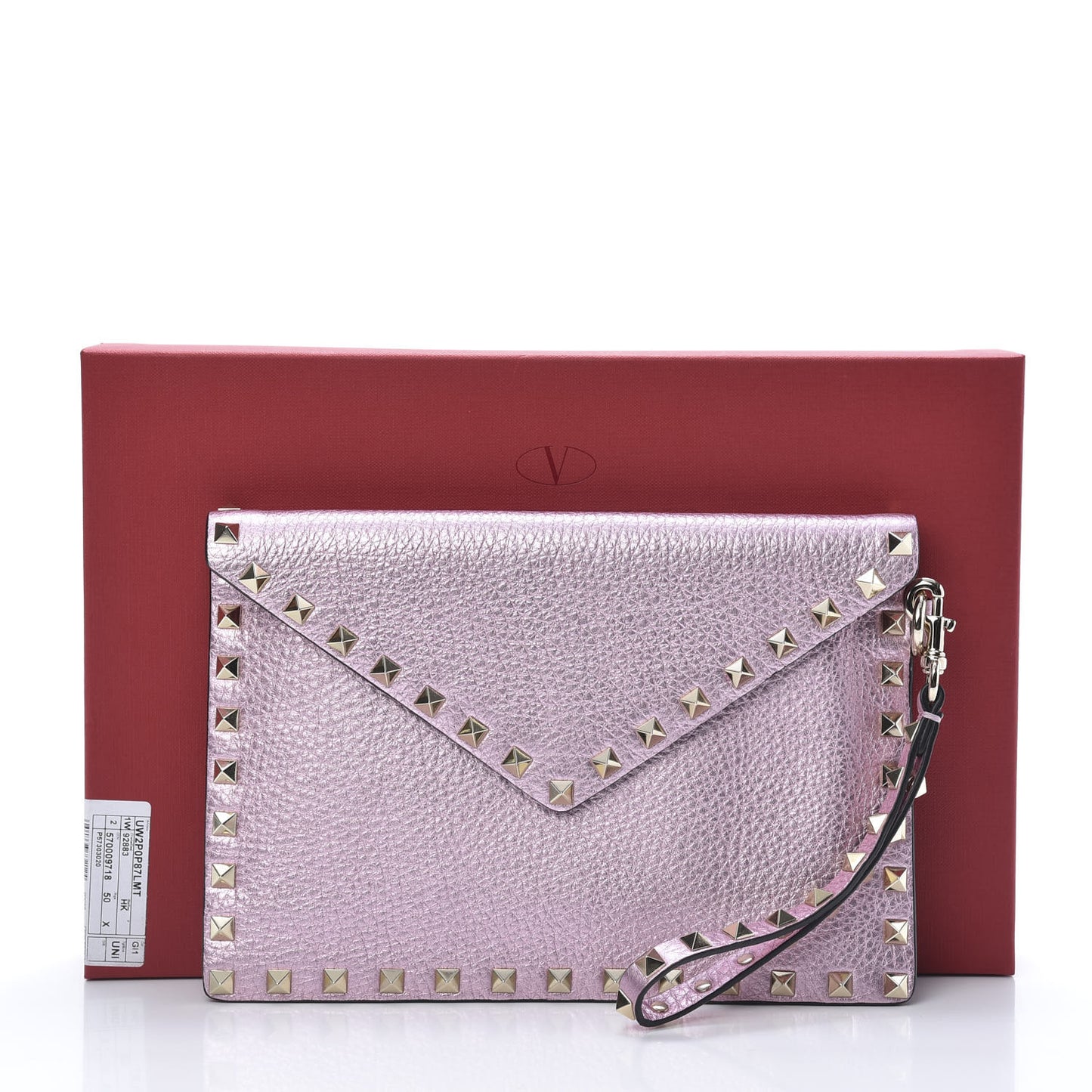 Metallic Pebbled Calfskin Medium Rockstud Envelope Flat Wristlet Pouch Giacinto