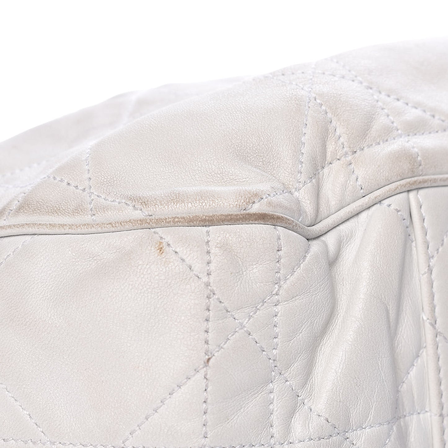 Lambskin Cannage Drawstring Bag White
