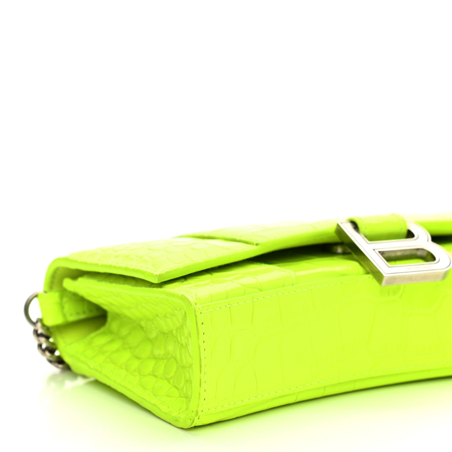 Balenciaga Shiny Calfskin Crocodile Embossed Hourglass Chain Bag Fluo Yellow 8 of 10